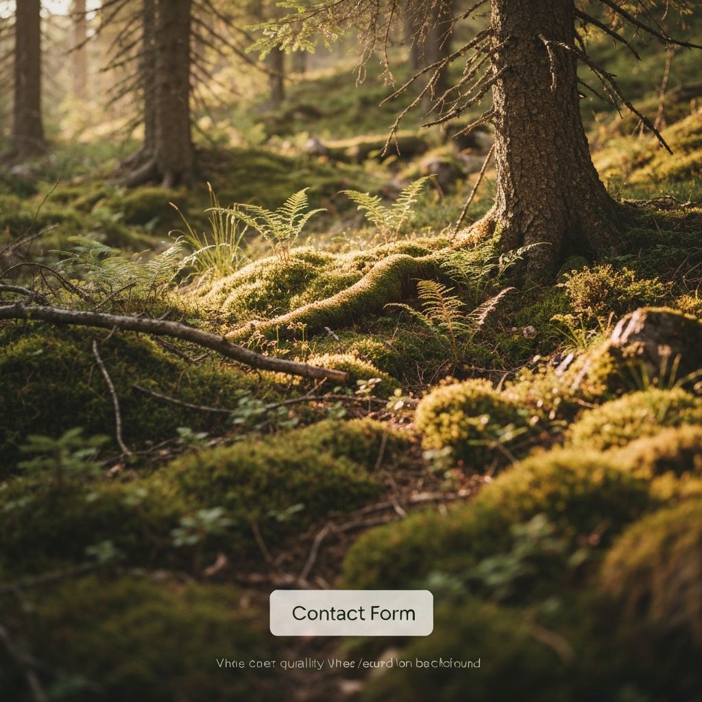 Natürliche Waldszene mit Moos und Alpenpflanzen für Kontaktformular