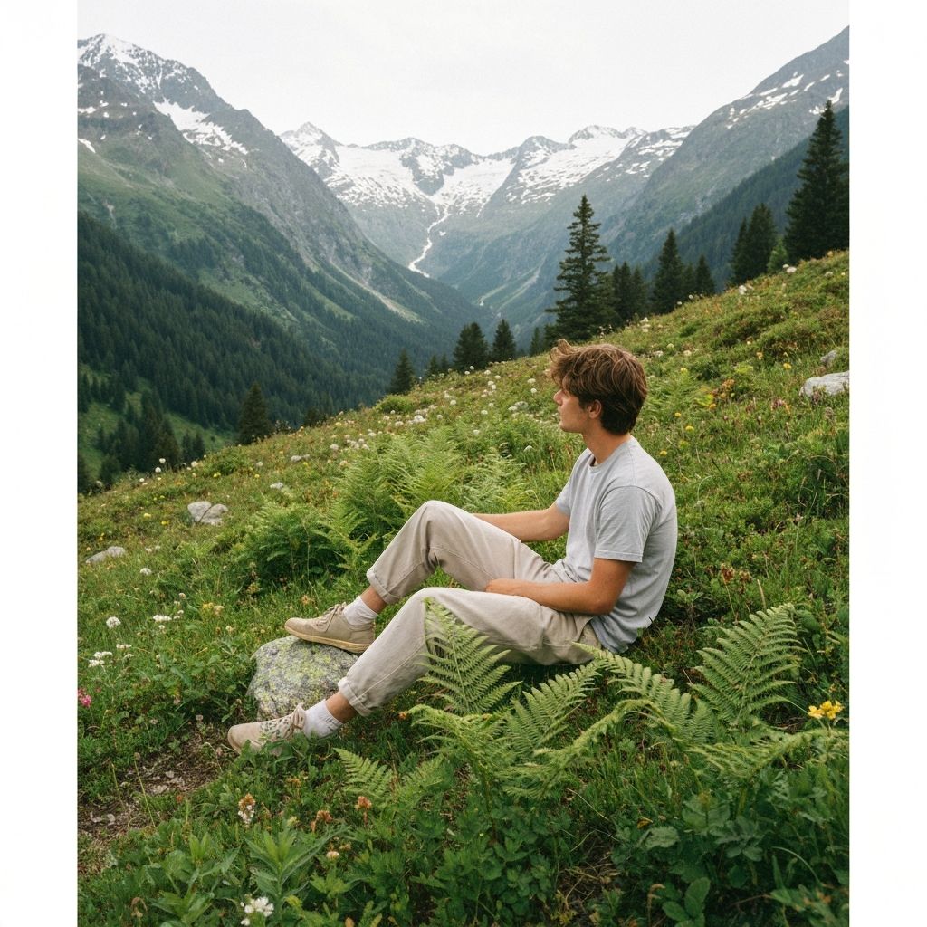 Person entspannt sich in der Natur in alpinem Umfeld